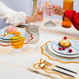 Colorblock Embroidered Linen Napkins in Multicolor ( Set of Four)