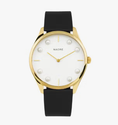Nacre Lune 8 Watch Pearl Marker Dial Gold & White - Blk Lthr