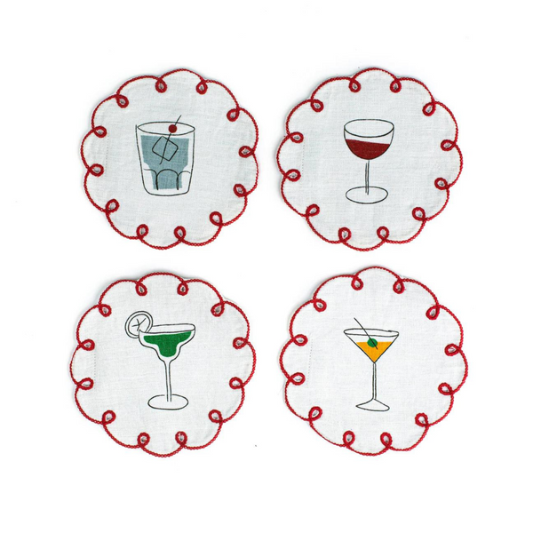 Fête Embroidered Linen Coasters (Set of 4)