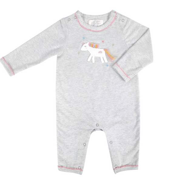 Crochet Unicorn Grey Marl Lurex Baby Romper