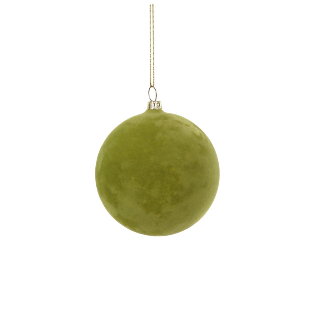Crushed Velvet Ball  Ornament - Chartreuse Medium