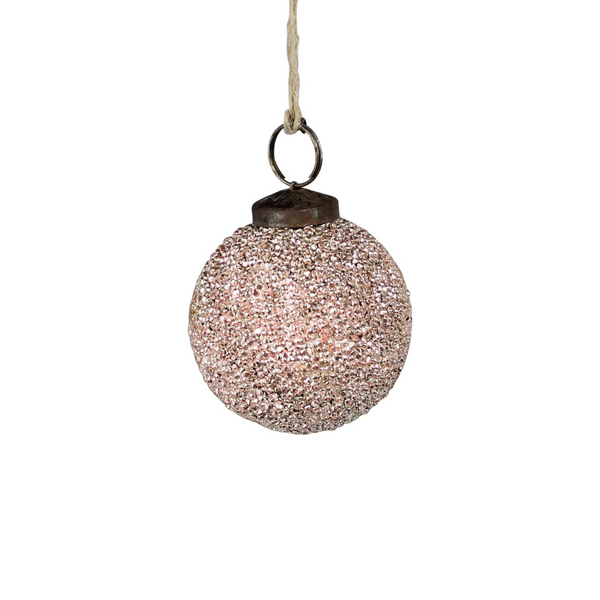 Crystalized Glass Ball Ornament - Blush Pink - 3"