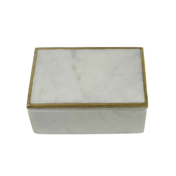 Loren Box with Brass Edge | Marble / White, Gold