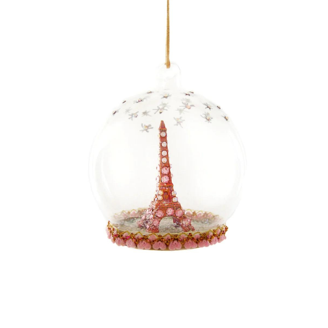 Pink Jeweled Eiffel Tower Globe Ornament