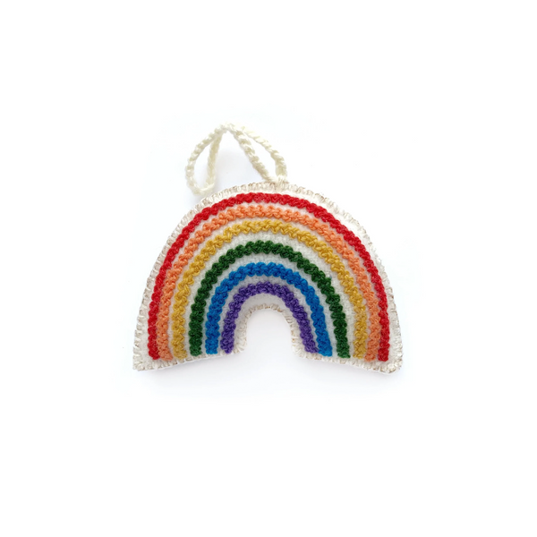 Rainbow Embroidered Wool Ornament