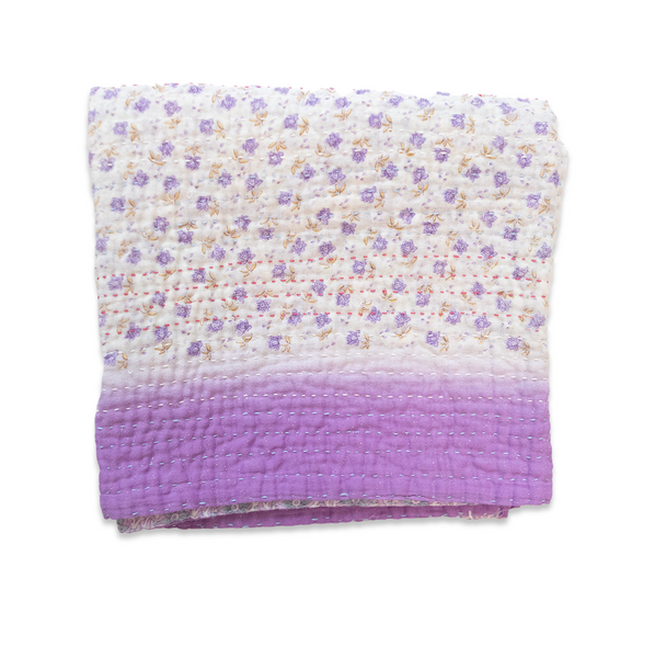 Sari baby Blanket-White Background w Purple Flowers / Yellow Stems
