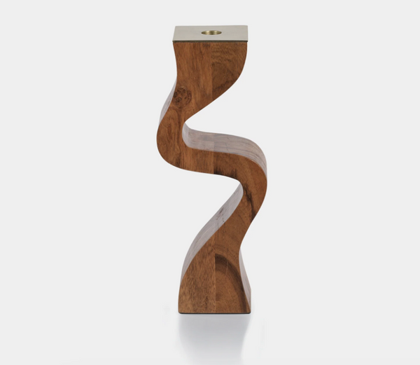 Small WaveCrest Wood Candlestick