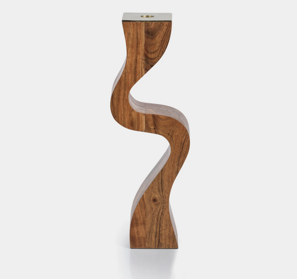 Large WaveCrest Wood Candlestick