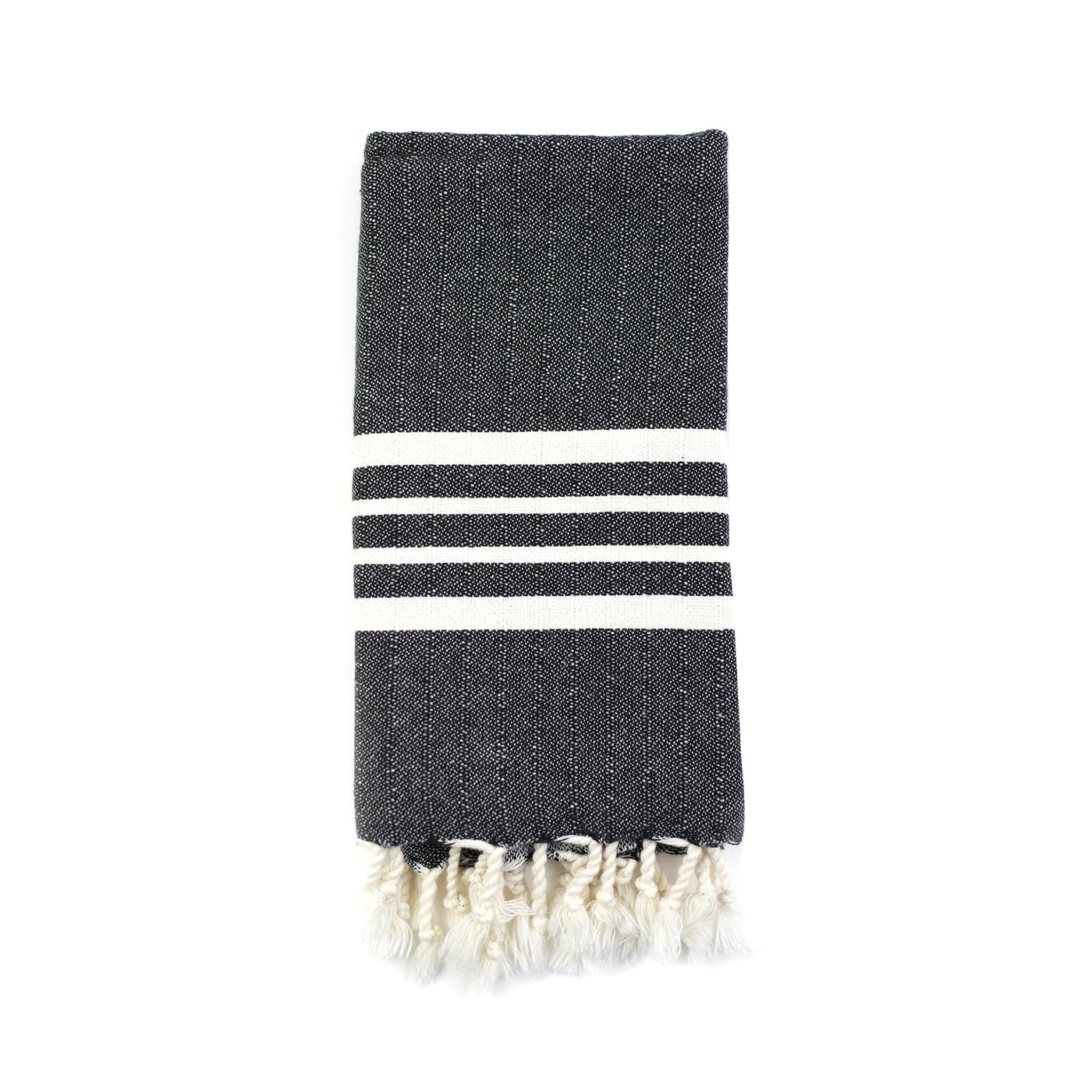 Natural Striped Hand Towel - Charcoal