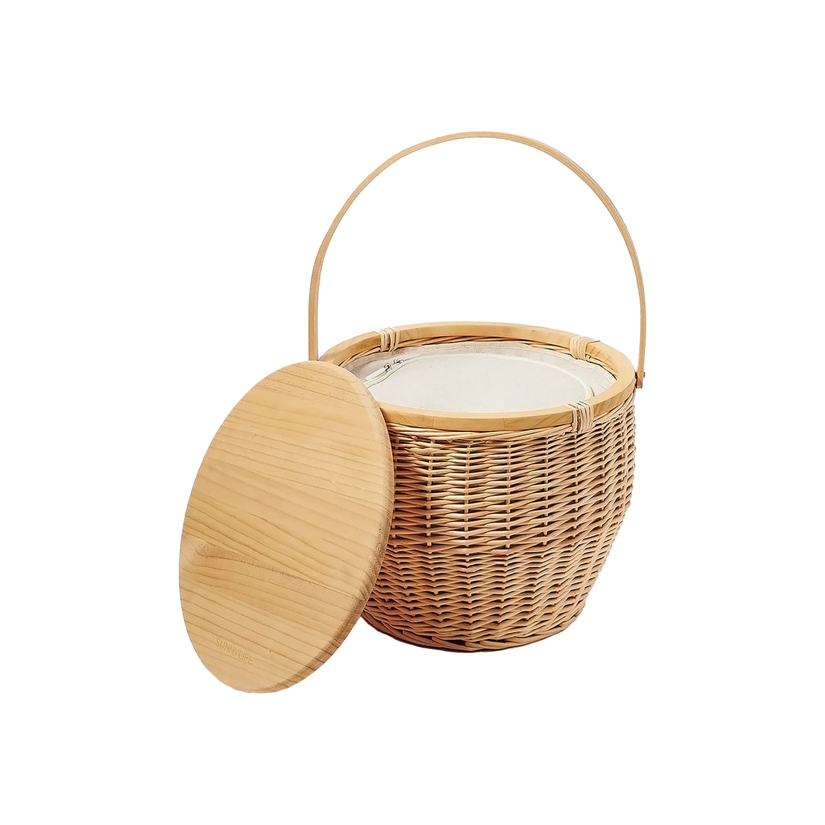 Round Picnic Cooler Basket Natural Oxford Exchange