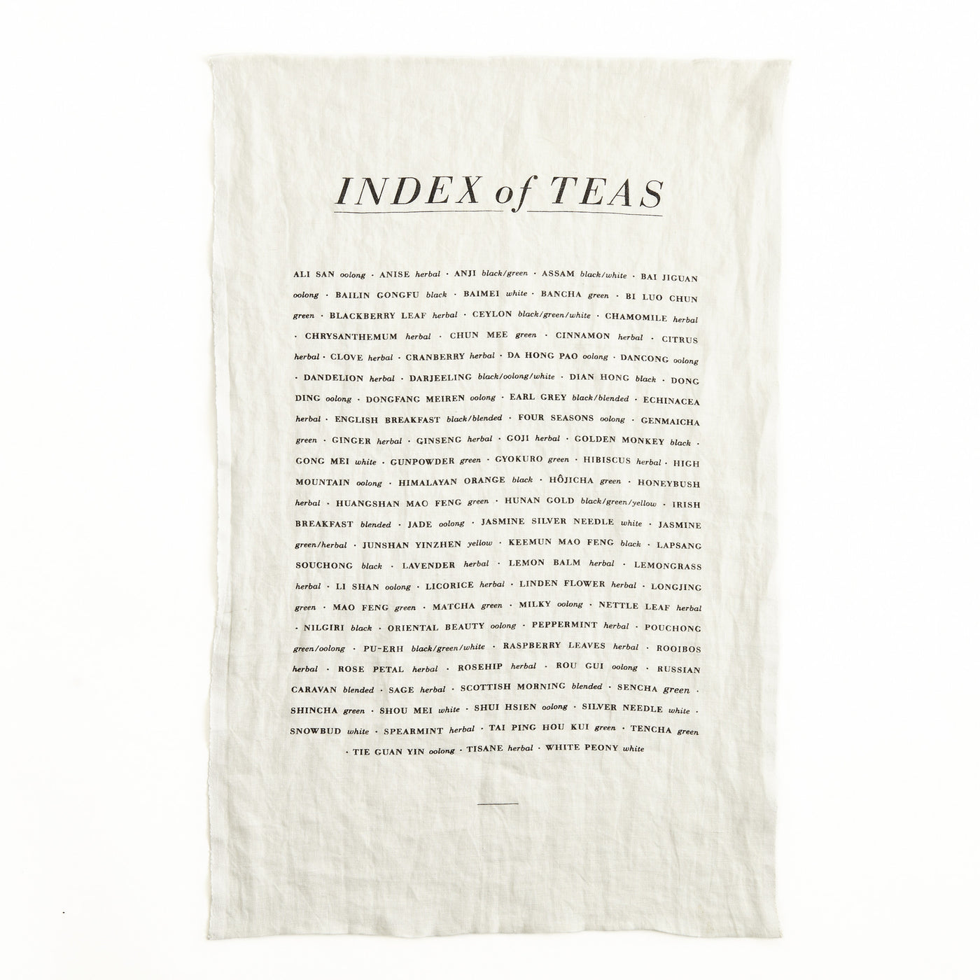 Tea Towel - Index of Teas